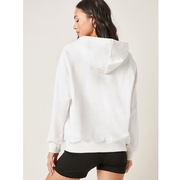 White Drawstring Front Pocket Hoodie Sweatshirt - Picture 2 of 7